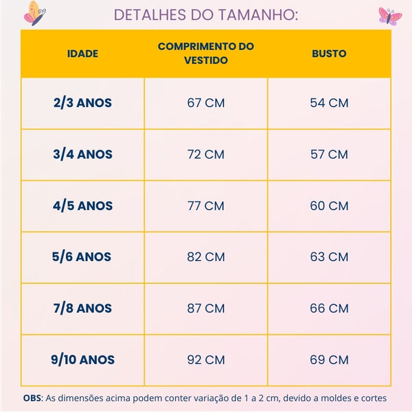 Tabela de medidas — Fantasia - Vestido Anna Frozen