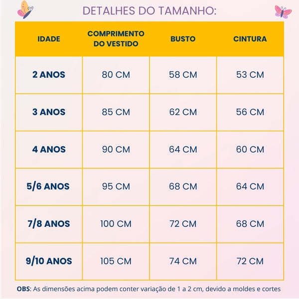 Tabela de medidas — Fantasia Elsa Frozen 2 - Infantil | Super Kids Fantasia