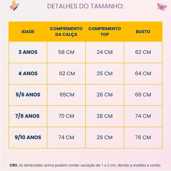 Tabela de medidas — Fantasia - Princesa Jasmine