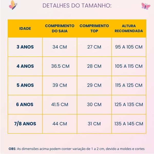 Tabela de medidas — Fantasia Infantil - Moana