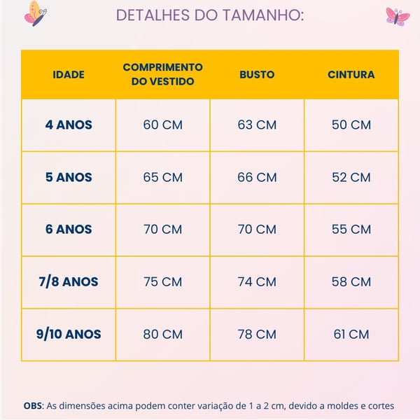 Tabela de medidas — Fantasia - Nojinho Divertidamente 2